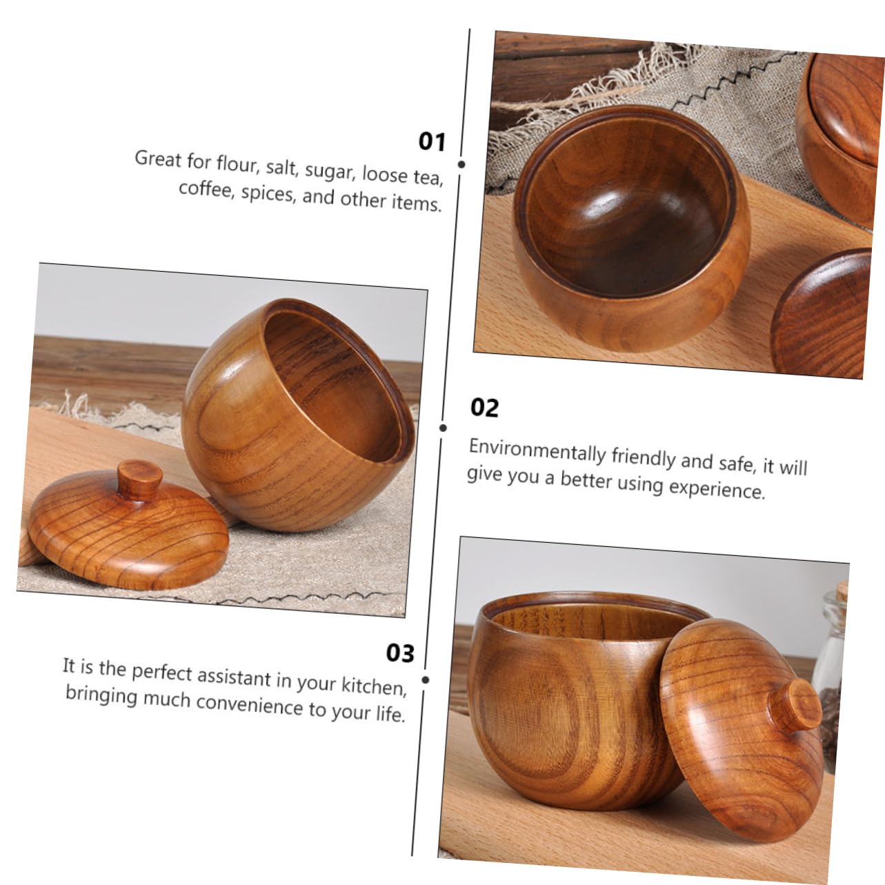 Garneck Elegant Wood Grain Condiment Pot Spice Organizer Lids Wooden Seasoning Jars for Salt Spices Seasonings Kitchen Box Lid Wood Condiment Container