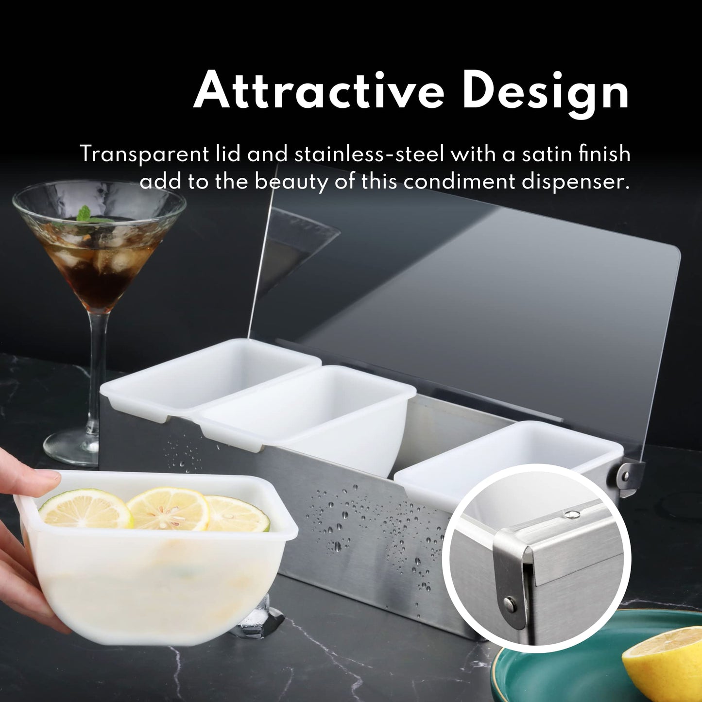 New Star Foodservice 48025 Stainless Steel Condiment Dispenser with 4 Compartments (NO ICE Tray Included)