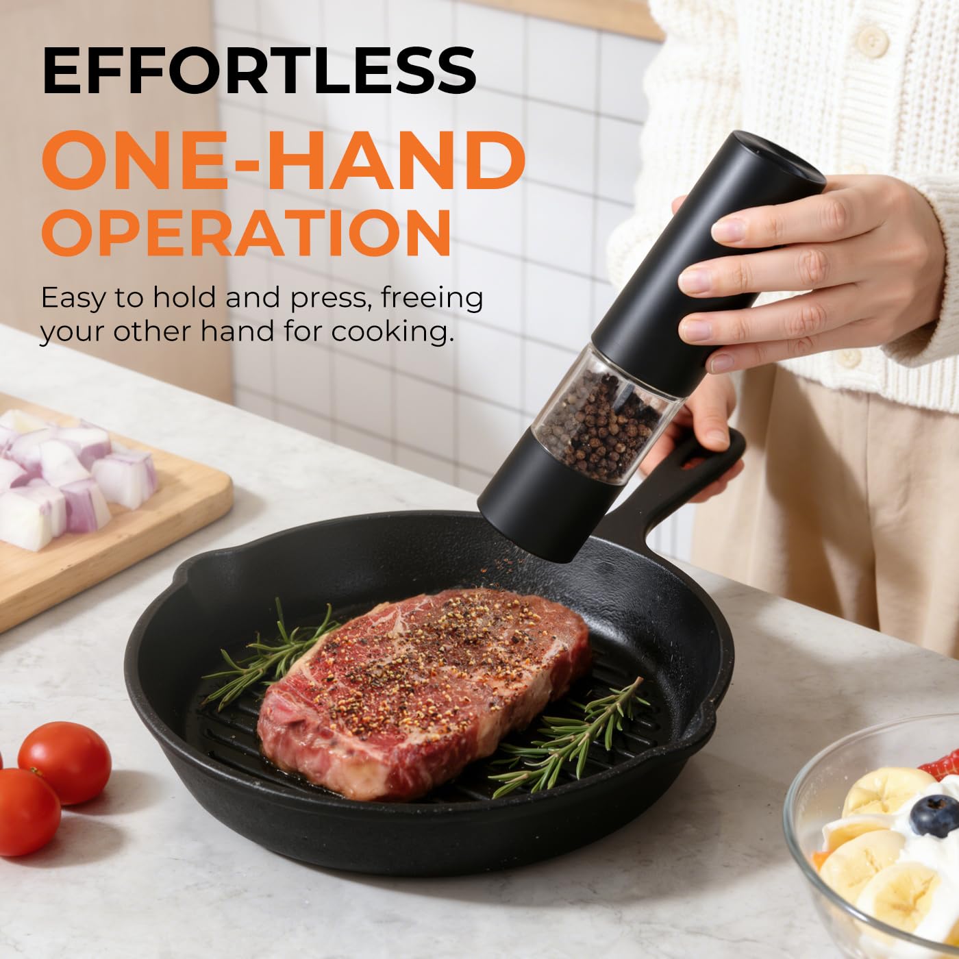 Electric Salt and Pepper Grinder Set, Rechargeable Automatic Grinders with Charging Base, Adjustable Coarseness, One-Hand Operation, Refillable Ceramic Spice Mills for Salt, Pepper and Dry Seasonings