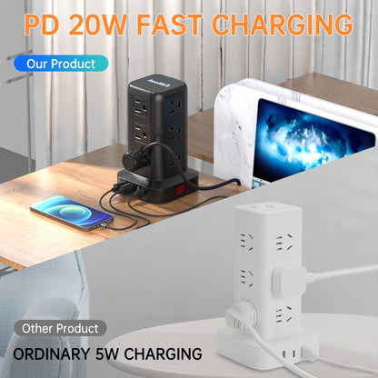 Extension Cord with Multiple Outlets, Surge Protector Power Strip Tower, 12 AC 4 USB，Surge Protector Tower 6.5FT Overload Protection for Home Office