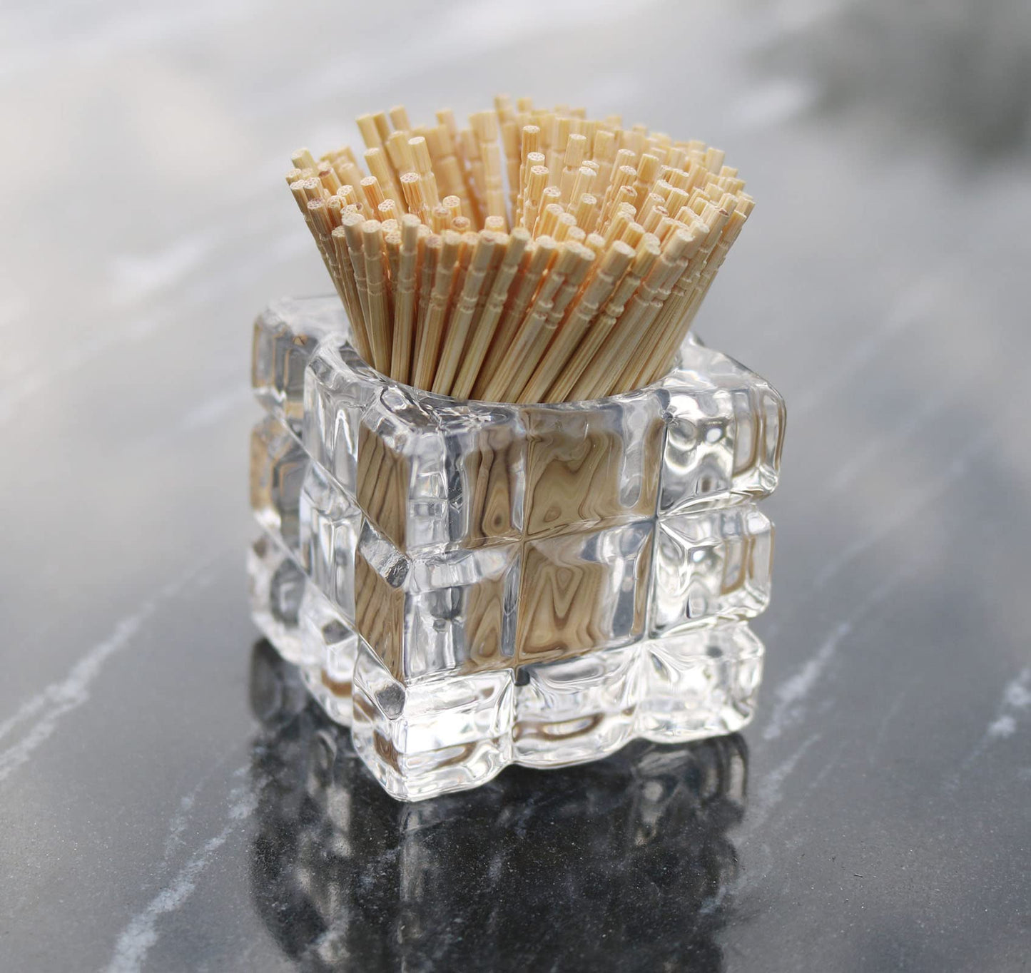 HillSpring Glass Toothpick Jar with 200 Bamboo Toothpicks, 1 Pack + Thick Glass Salt Cellar with Stainless Steel Spoon, Heavyweight Spices Jar, 10 oz, 1 Pack