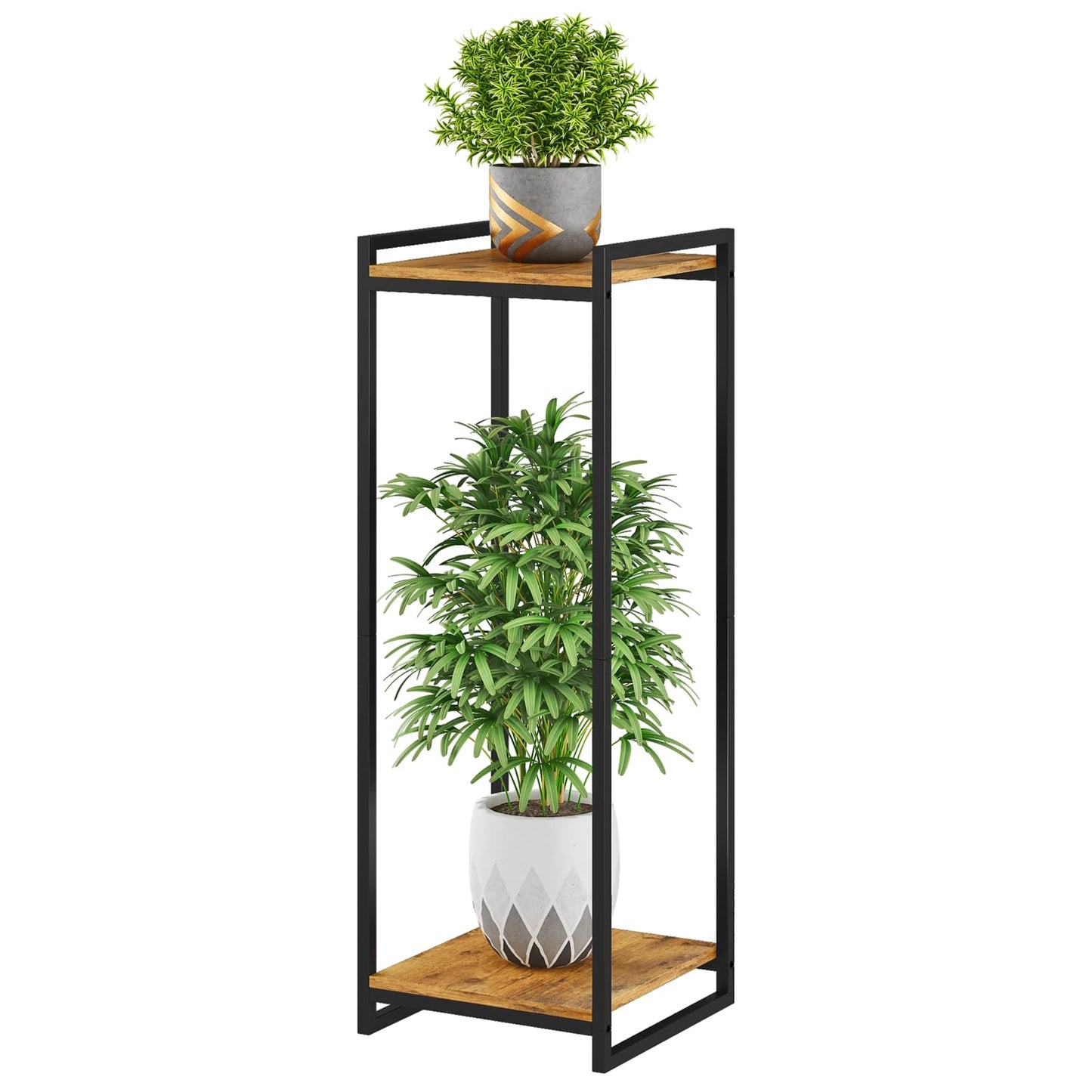 yeavs 2-Tier Plant Stand Indoor, 34" Tall Modern Plant Shelf Corner Flower Pot Holder Organizer for Living Room Balcony Garden, Rustic Brown