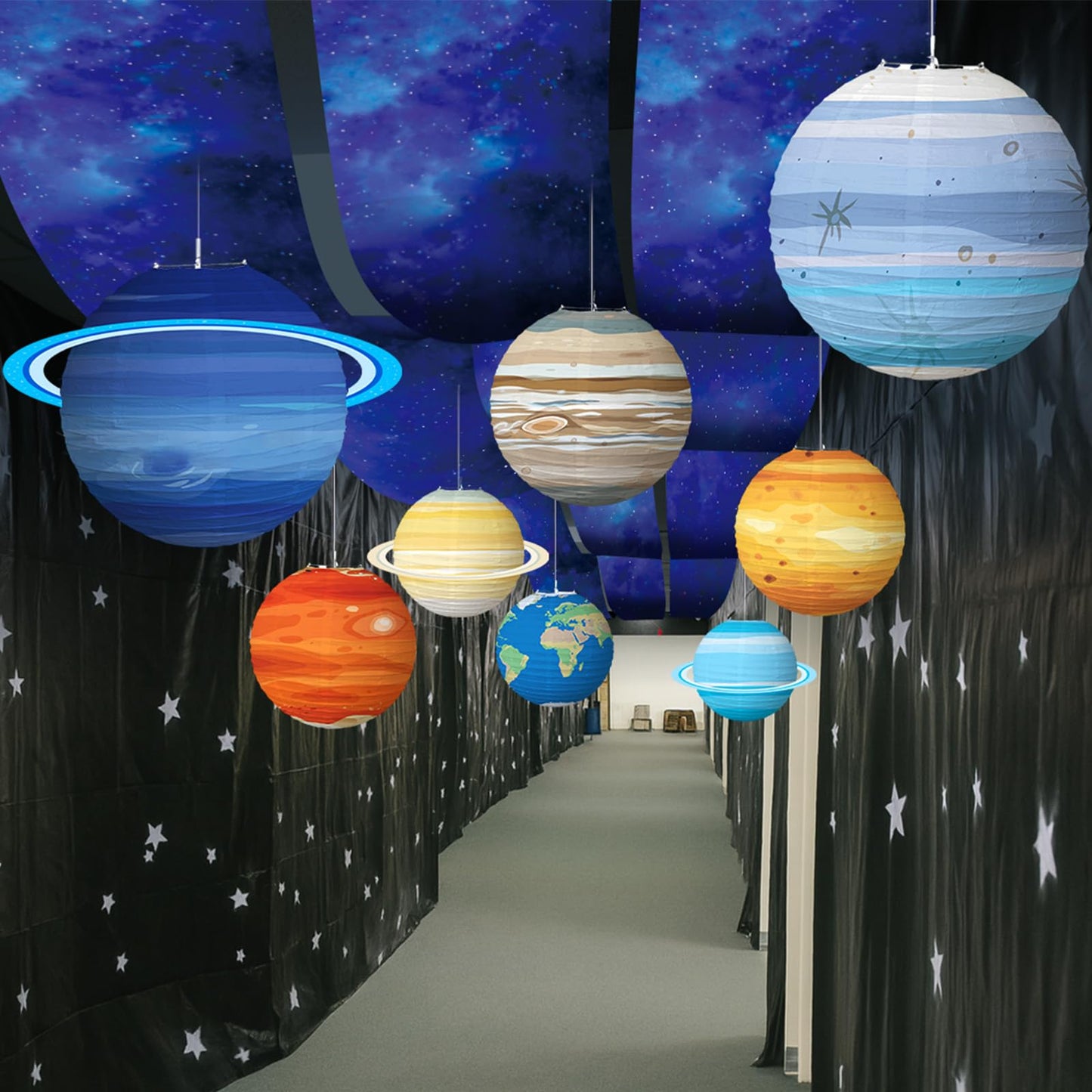 11 Pcs Galaxy Space Ceiling Decoration for Vbs 12 x 2 ft Fluorescent Light Covers 8 Solar System Paper Paper Lanterns Props Classroom Hanging Backdrop Galaxy Outer Space Birthday Party Decorations