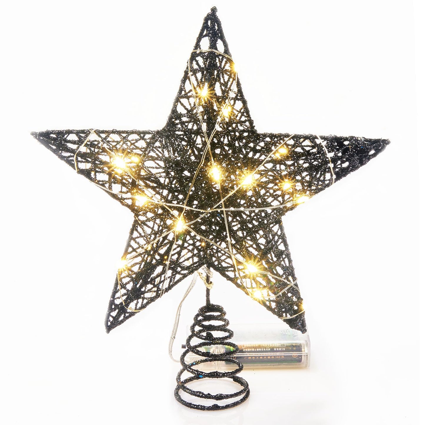 Emopeak 20 LED Christmas Tree Topper, 8 x10 Inch Black Indoor Iron Art Star Treetop Light, Two Modes (Keep Light ON/Flash) Black