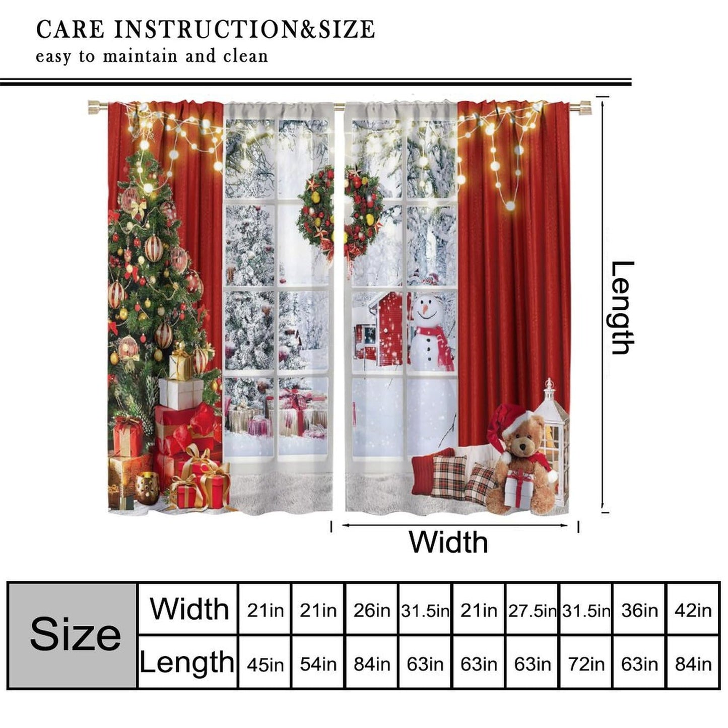 FengMingRui Merry Christmas Curtains Winter Festival Snowman Christmas Tree New Year Christmas Window Treatment Bedroom Living Room Decoration Blackout Decor Window Drapes 42" W X 45" L