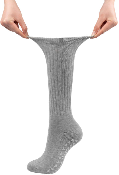 BomKinta Pilates Socks with Grips for Women Yoga Grippy Slouch Scrunch Sock Slipper Socks for Barre Workout Hospital Gifts Size 5-11 3 Pairs Black White Grey