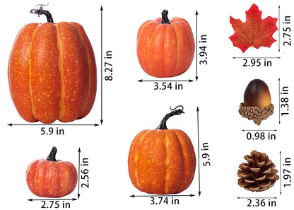 DOJoykey Autumn Decoration Set, Large Size Artificial Pumpkin, Maple Leaves, Pine Cones, Acorns for Autumn Wreath Using, Fall Home Table Thanksgiving Day Halloween Party Decoration