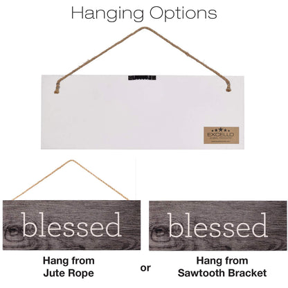 Excello Global Products Hanging Home Decor Sign with Sawtooth Hook and Jute Hanging Rope (Grateful, Love, Believe, Thankful, Faith, Blessed)