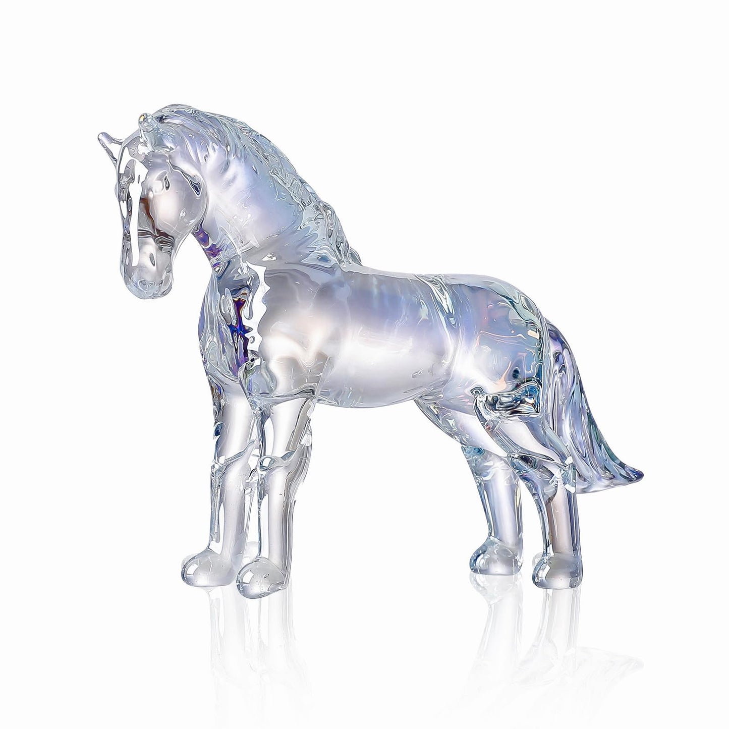 LONGWIN Handcrafted Glass Horse Figurines Collectible Decor for Home, Elegant Realistic Crystal Horse Status Animal Sculpture