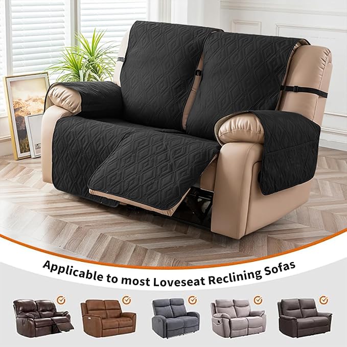 Genina Black Waterproof Loveseat Recliner Cover, Sofa Cover