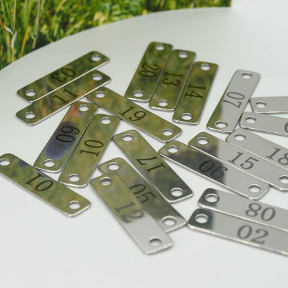 StayMax Small Stainless Steel Rectangle Numbered Tags with Two Holes 4cm*1cm (1-20)