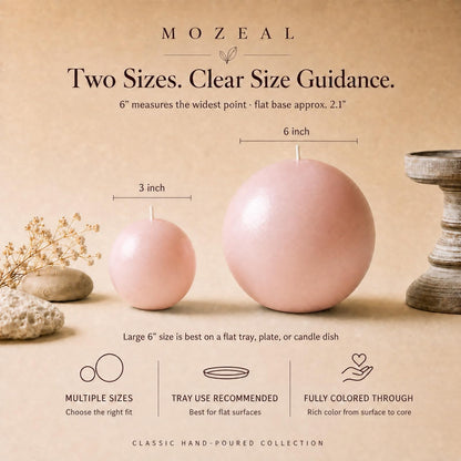 MOZEAL Hand-Poured, 3 Inch Pearl Blush Round Ball Candles - Elegant Pearl Blush Round Pillar Candles Set of 3, Dripless, Unscented, Smokeless, Ideal for Weddings and Elegant Celebrations.