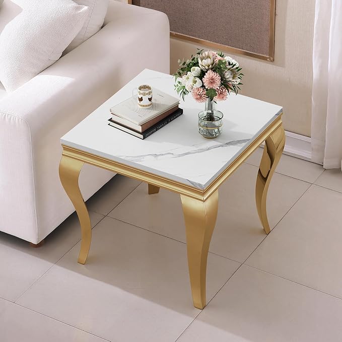 Henf Marble End Table Modern White Faux Marble Sofa Side Table