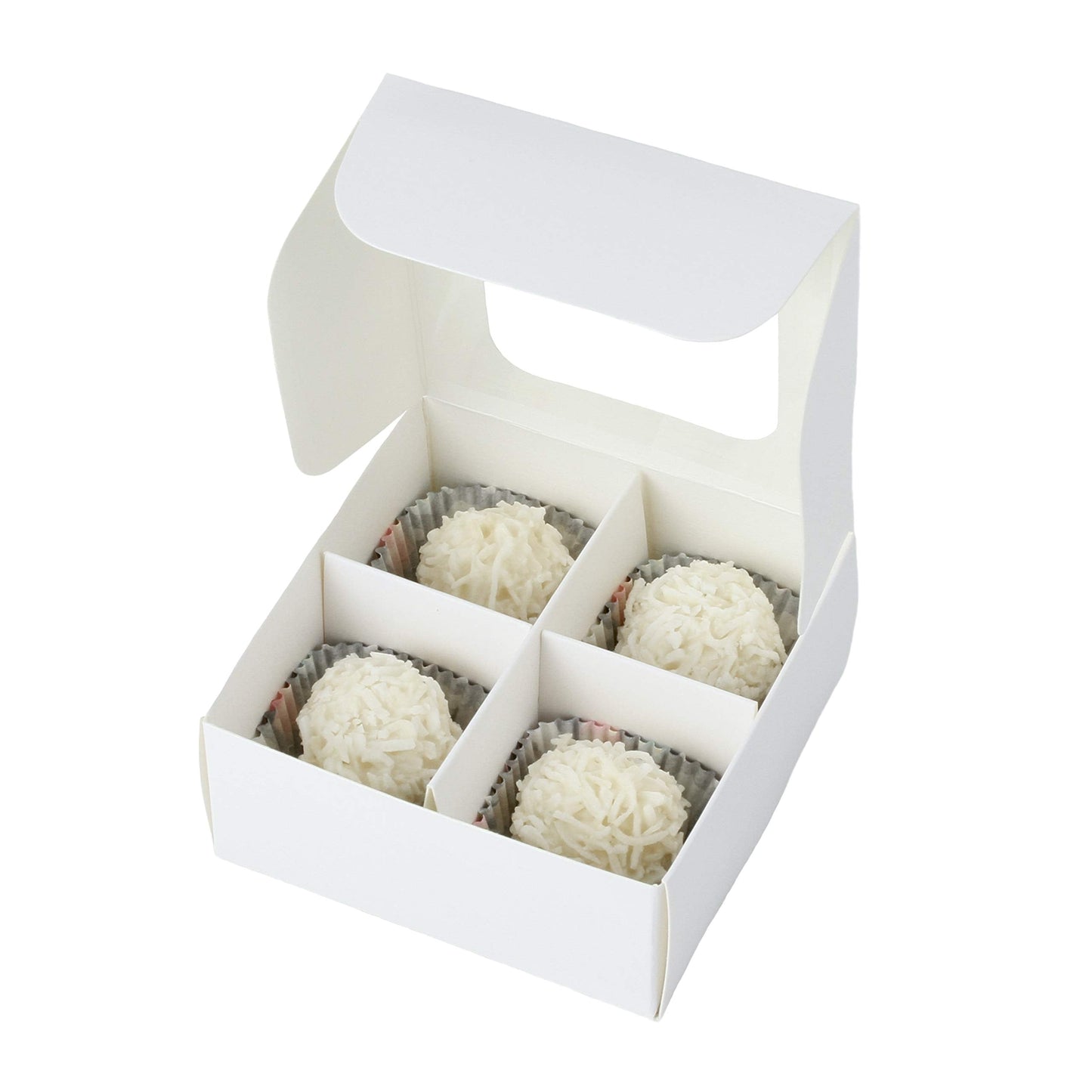 GRETEL BAKING Treat Boxes - 20 ct 3.5 x 3.5 x 1.6 in Bakery Boxes with Windows and Dividers for Candy, Cookies, Cupcakes, or Bakery Desserts - Chocolate, Treats, and Baked Goods Packaging for Gifting