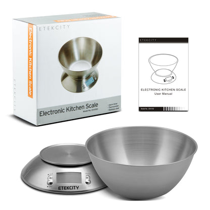 Etekcity Food Kitchen Scale with Bowl, Digital Weight Scale for Food Ounces and Grams, Cooking and Baking, Timer, and Temperature Sensor, 2.06 QT, Stainless Steel