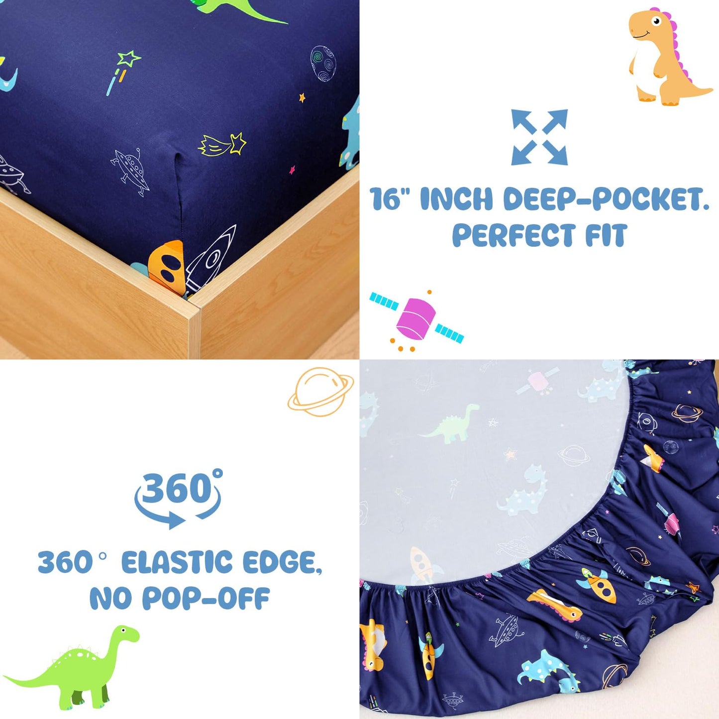 MICORAL Kids Twin Sheet Set Dinosaur, 3 Pieces Sheets for Boys & Girls, Soft Printed Microfiber Bed Sheets, Deep Pocket Cozy Toddler Bedding Set