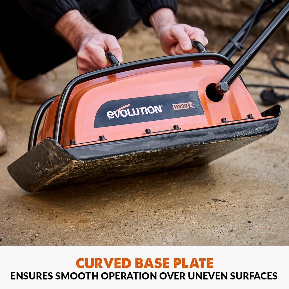 Evolution Power Tools H320-E Hulk Electro Plate Compactor, Electric - Ideal For Levelling Pavement, Artificial Turf Ground Preparation, Patio, Blockwork, Sand, Soil & More - 3 Year Warranty, 230V