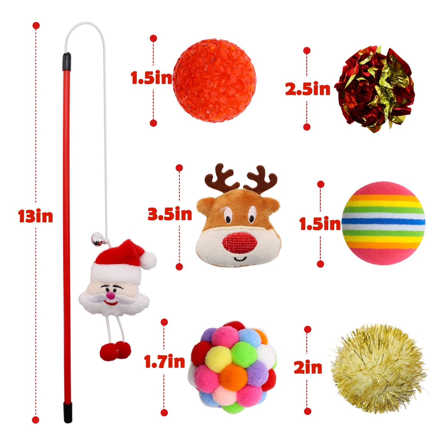 Yeghujar Christmas Stocking Cat Toys, 12PCS Xmas Cat Toy Set with Mouse, Squeaky Toys, Balls, Cat Teaser, Indoor Interactive Cat Gift