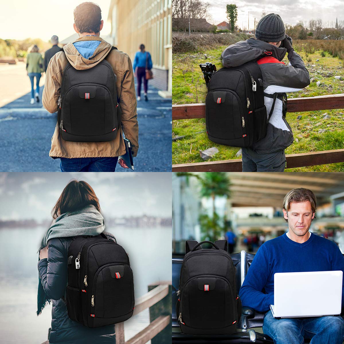 Della Gao Laptop Backpack, Extra Large Anti-Theft Business Travel Laptop Backpack Bag with USB Charging Port, Fit 17 Inch Laptop, Black