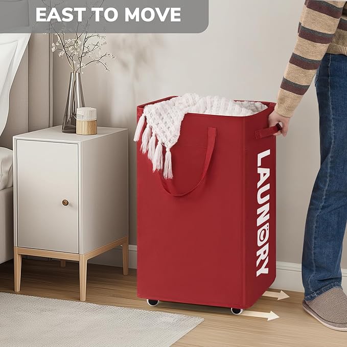 Goodpick Laundry Basket with Wheels, 75L Large Roolling Laundry Basket with