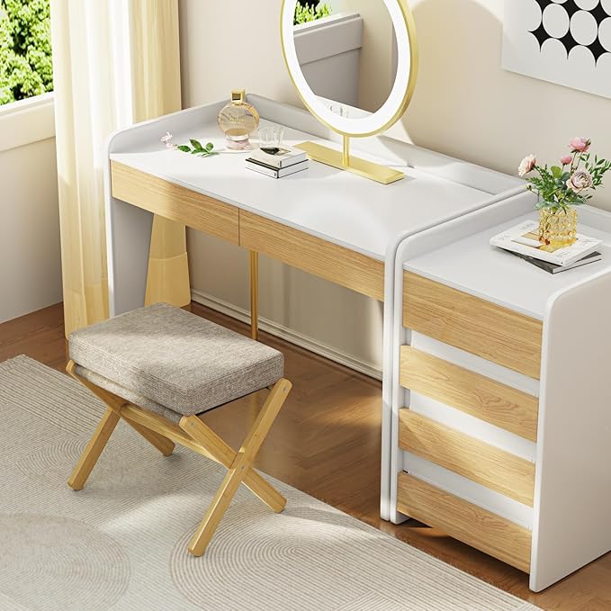 BAMBOOHOMIE Foldable Foot Stool Ottoman, Modern Foot Rest