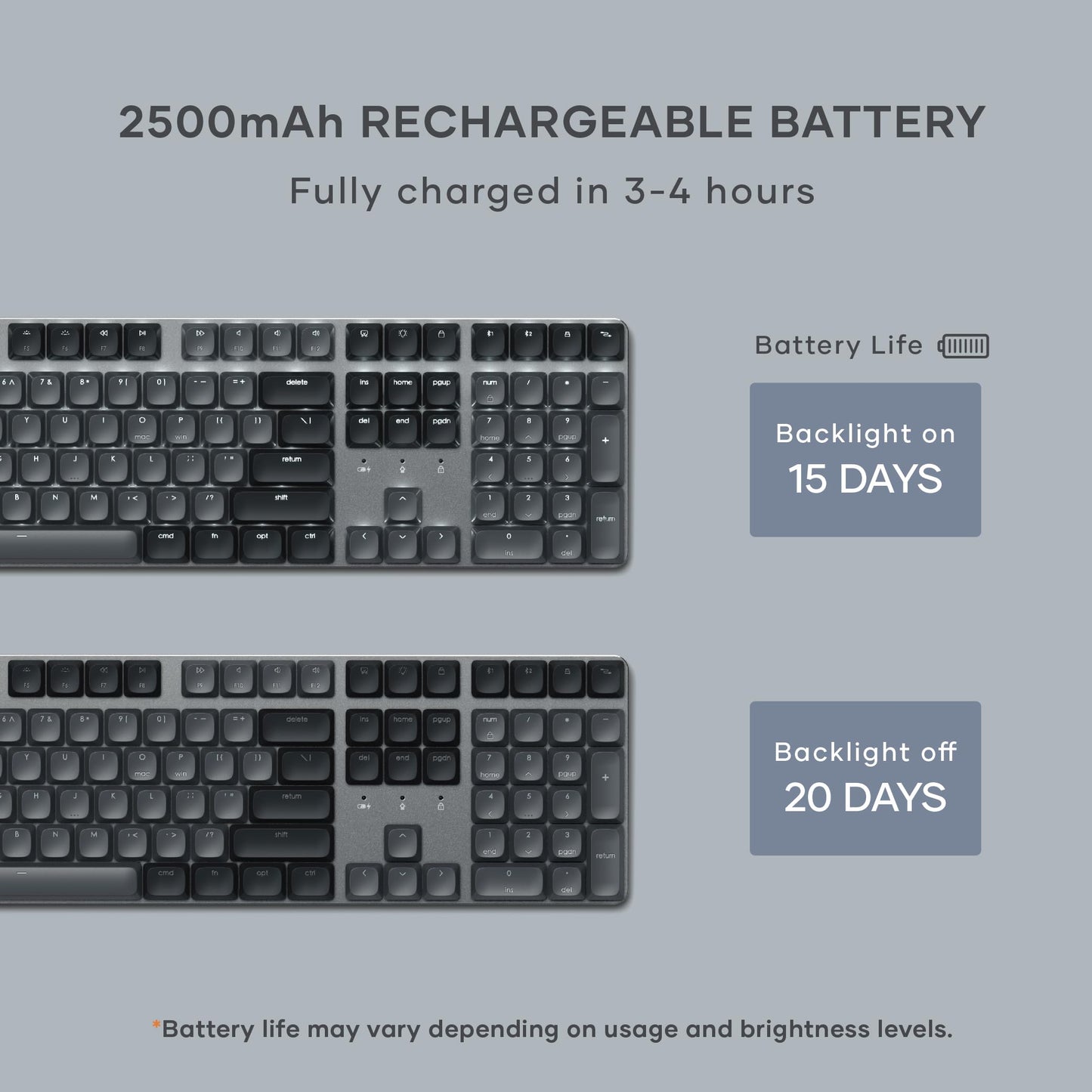 Satechi SM3 Mechanical Keyboard for Mac and Windows, 108 Keys Full Size with White LED Backlit, Wired and Bluetooth for Mac and Windows - Dark Gray/Gray