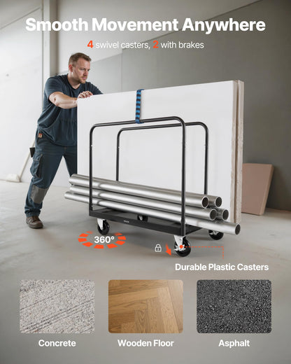 VEVOR Folding Table Cart, Heavy Duty Table Dolly 1800 lbs, Steel Panel Truck Cart with 5 inch Swivel Casters, Lumber Drywall Dolly with Straps for Party Events, Hotel, Factory, Warehouse