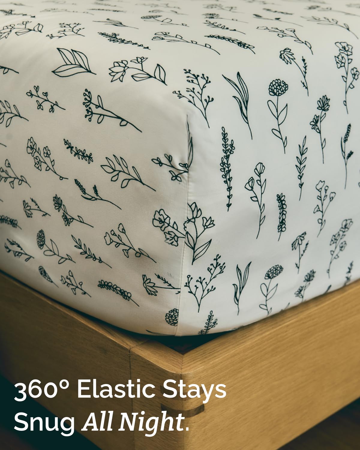 Floral Sheets - Black & White Floral Bed Sheet Set - 1 Flat, 1 Fitted & 2 Pillowcases w/ Deep Pockets - Comfy, Wrinkle & Fade Free - Boho Botanical Bedding - Soft, Breathable & Cooling - Full Size Set