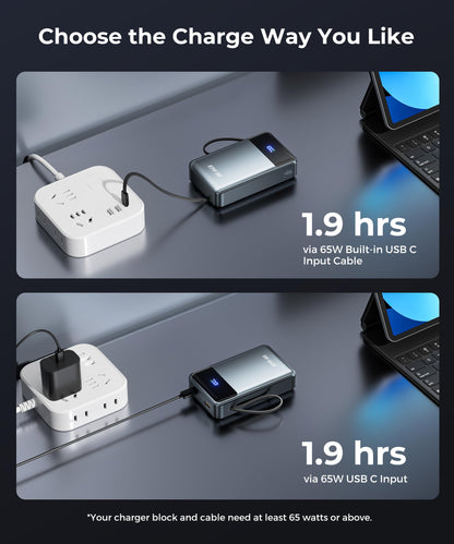 Portable-Charger-Power-Bank Travel Essentials Battery Pack USB C 30000mAh Built in Cable 22.5W Phone Fast Charging Powerbank Compatible with iPhone 16 15 14 13 12 11 iPad Samsung Google Xiaomi