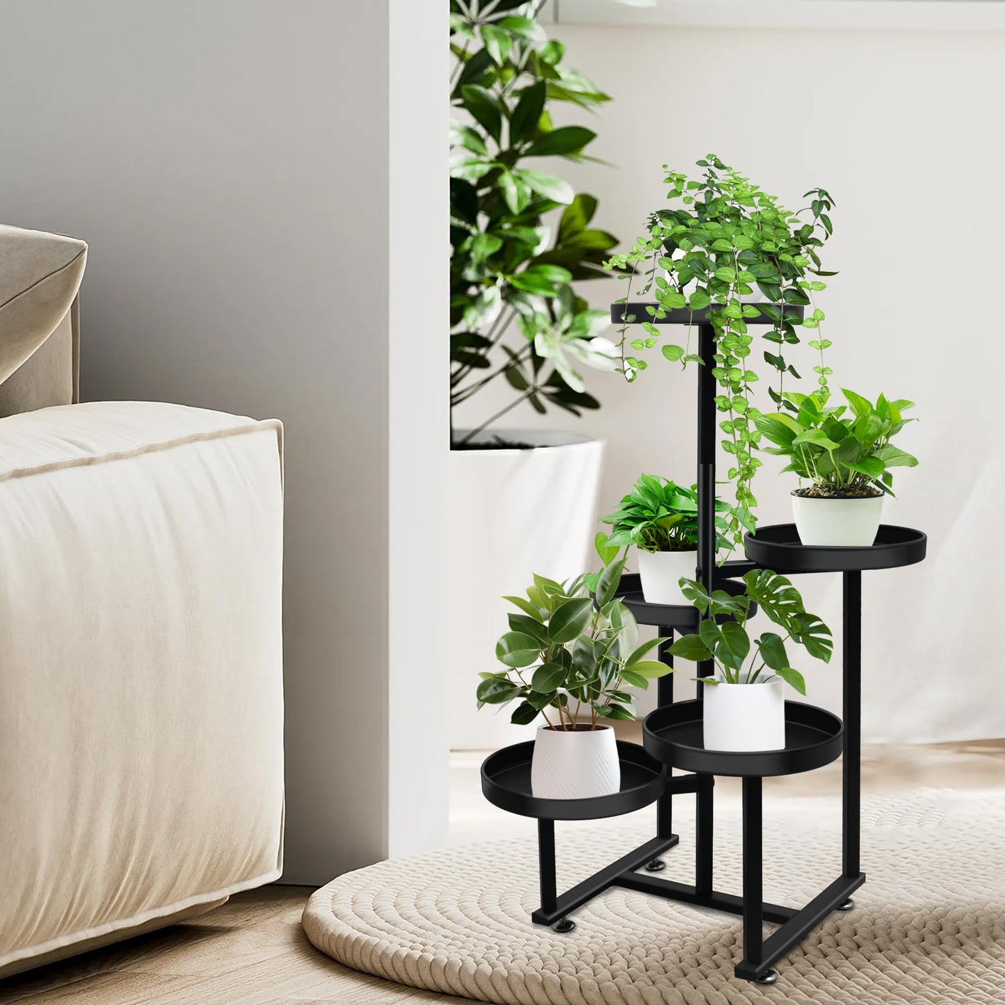 jsyonii Plant Stand for Indoor Outdoor Set of 2, 5 Tier Plant Stand, Metal Corner Plant Shelf Flower Holder Rack for Patio Porch Garden Balcony, Black, Gold