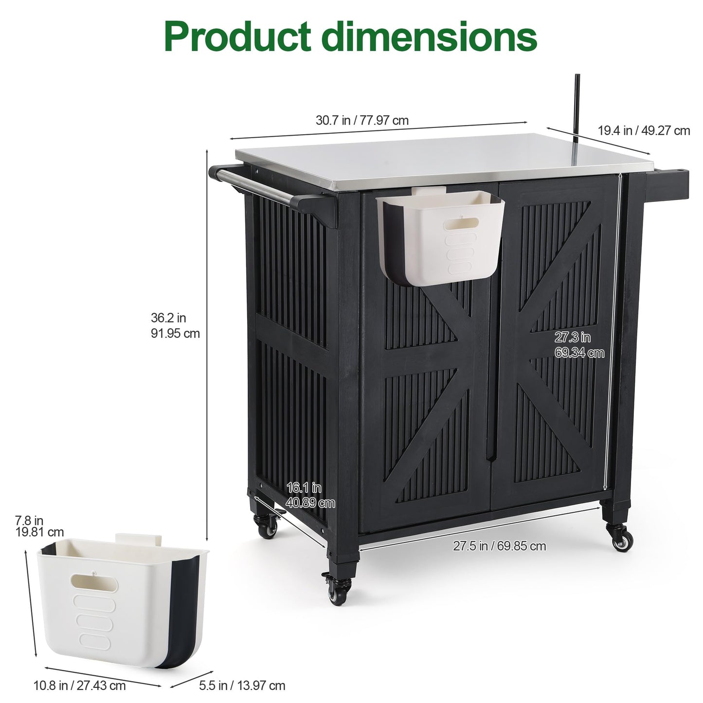Nice C Grill Cart with Wheel, Outdoor Kitchen Island, Outdoor Grill Station Bar Cart with Stainless Steel Tabletop, Dining Cart Table Storage Cabinet, Grill Table for BBQ Food Prep