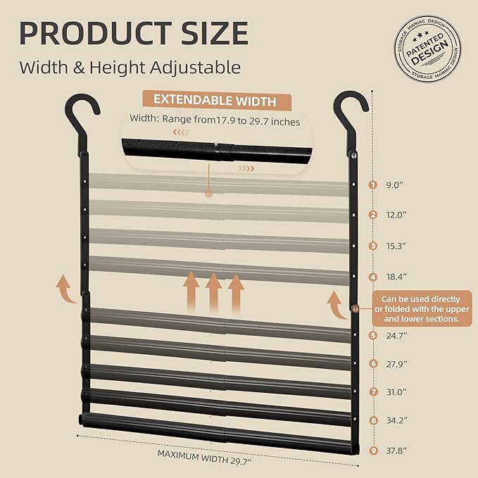 STORAGE MANIAC Adjustable Closet Rod Hanging Clothes Heavy Duty Closet Extender