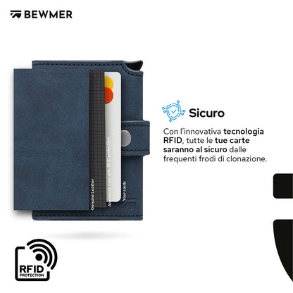 BEWMER 2 Shielded Credit Card Wallet | Anti-Cloning Protection Slim RFID Wallet for Men and Women | Card and Money Clip with Coin Holder