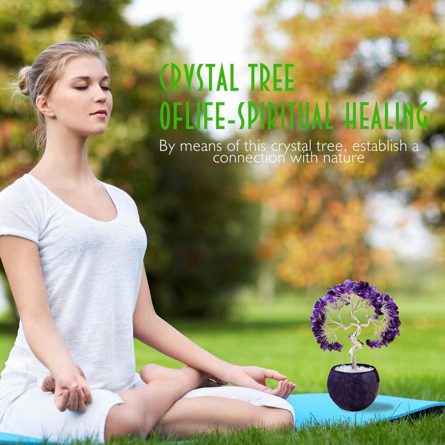 Runyangshi Amethyst Crystal Tree of Life - 7in Chakra Crystal Money Tree with 297 Natural Healing Crystal Gemstone for Feng Shui, Luck, Balancing Energy Home Decor & Spiritual Gift