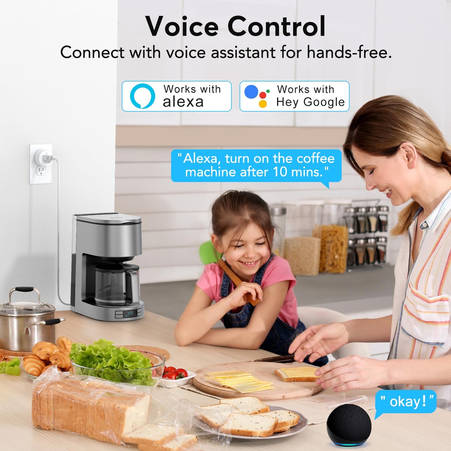 EIGHTREE Smart Plug, Smart Home WiFi Outlet Compatible with Alexa & Google Home, Smart Socket with Remote Control & Timer Function, 2.4GHz WiFi Only