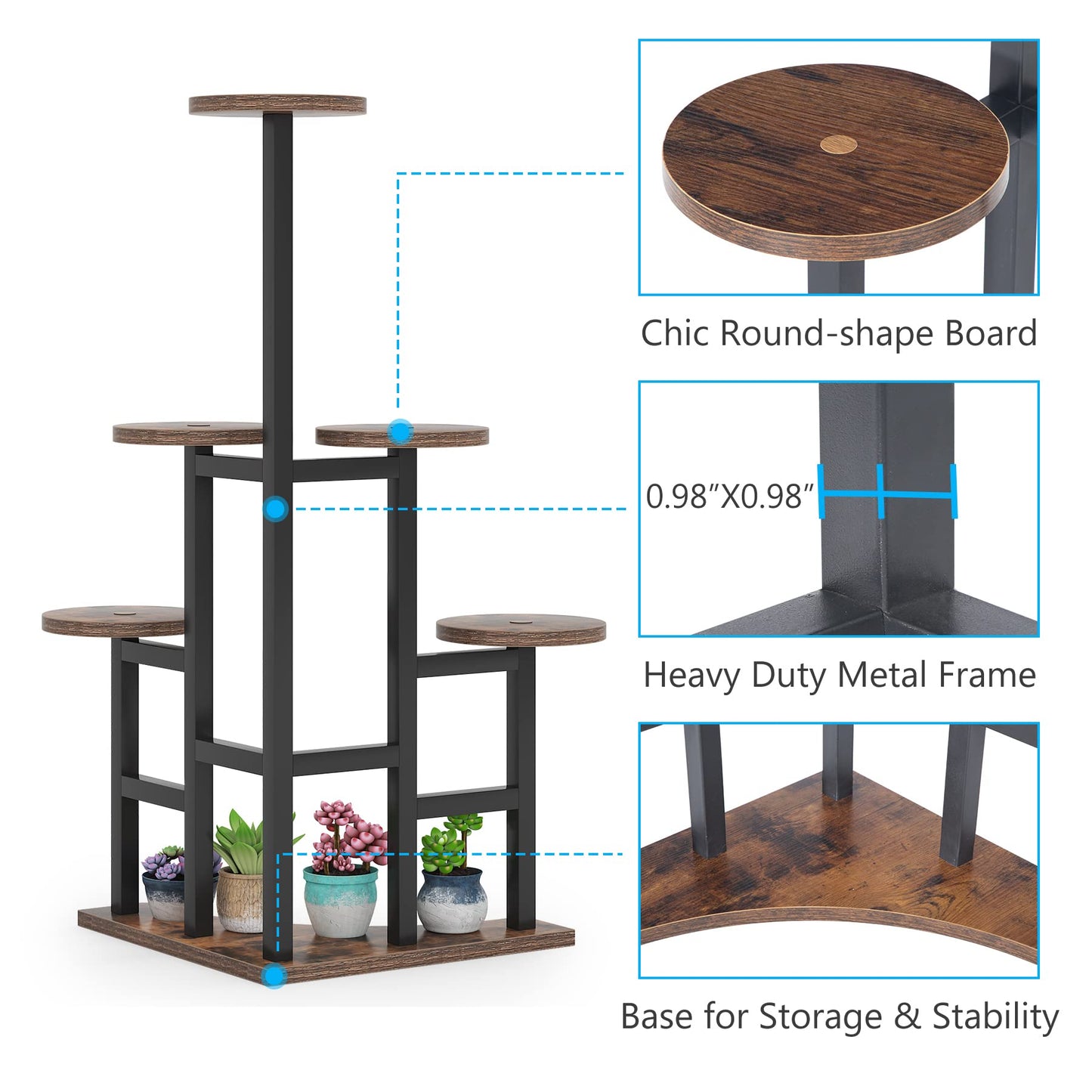 Tribesigns Corner Plant Stand Indoor, 6 Tiered Plant Shelf Flower Stand, Tall Multiple Potted Plant Holder Rack Planter Organizer for Living Room Balcony Garden, Rustic Brown