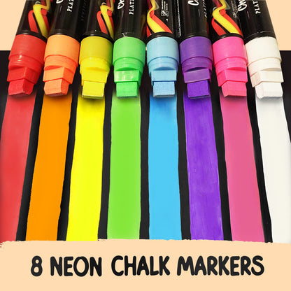 Window Pens - 15mm Jumbo - 3 in 1 Nib with 28g Ink - Pack of 8 neon Chalk Markers - Loved by Teachers, Kids, Artists, Businesses - Use on Chalkboard, Blackboard, Glass, Cars