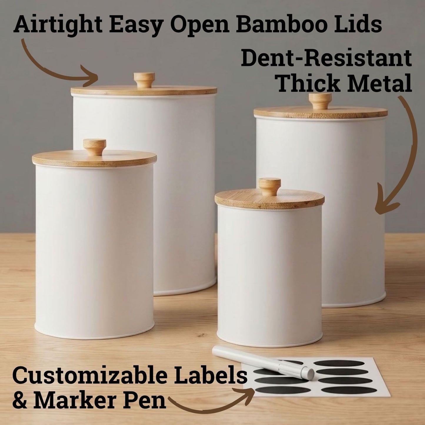 Kitchen Canisters for Countertop Set of 4 with Customizable Chalkboard Labels & Marker Pen - Big Iron Kitchen Canisters with Airtight Lids - White Canister Set - Flour and Sugar Containers Farmhouse