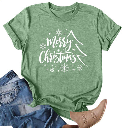Christmas Shirts Women Funny Merry Christmas Lights Graphic Tees Xmas Tree T-Shirt Holiday Tops