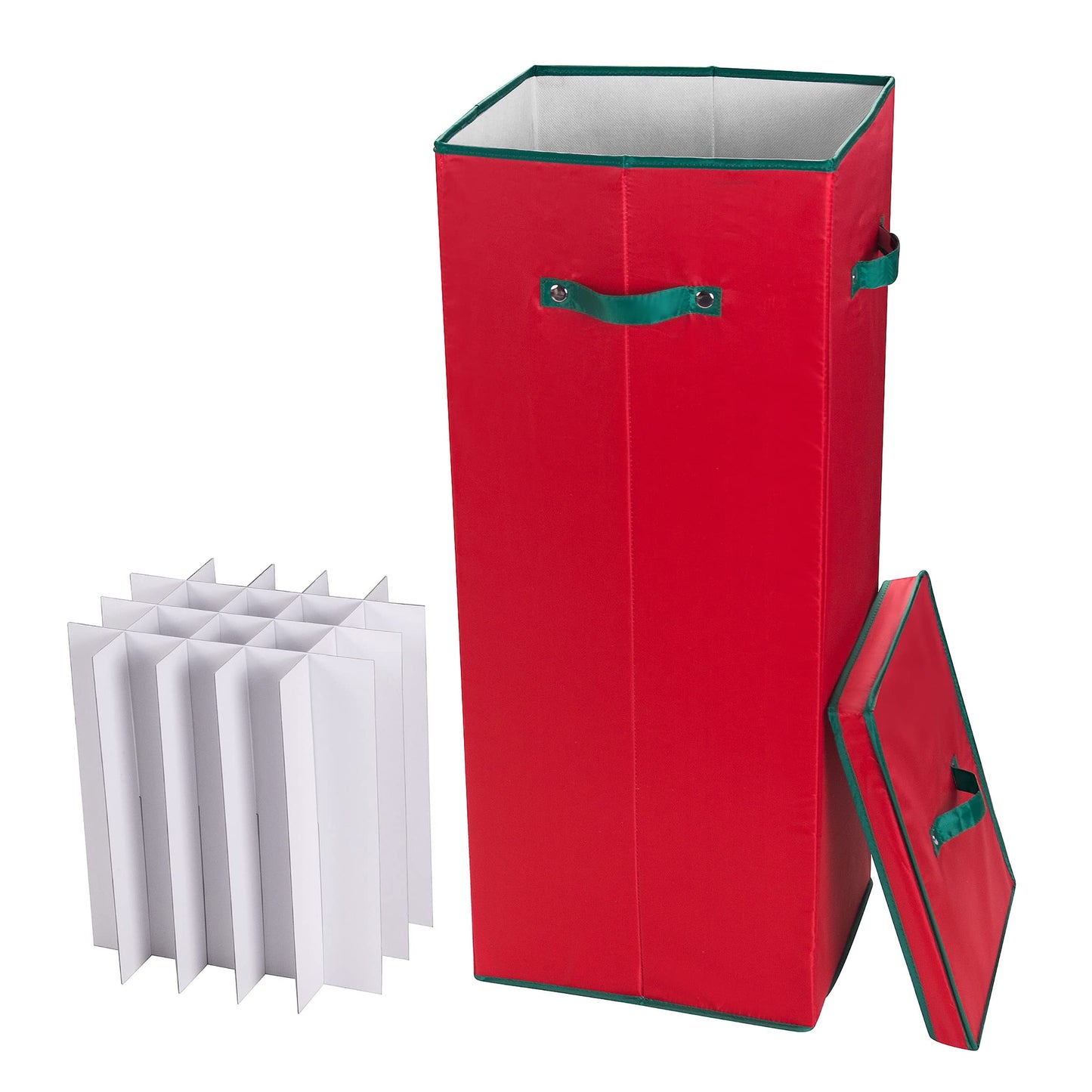 Wrapping Paper Storage Box- Holds 20 Rolls of 30” Gift Wrap-Upright Container with Lid, Dividers & Handles-Christmas & Birthday Wrap by Elf Stor (Red)