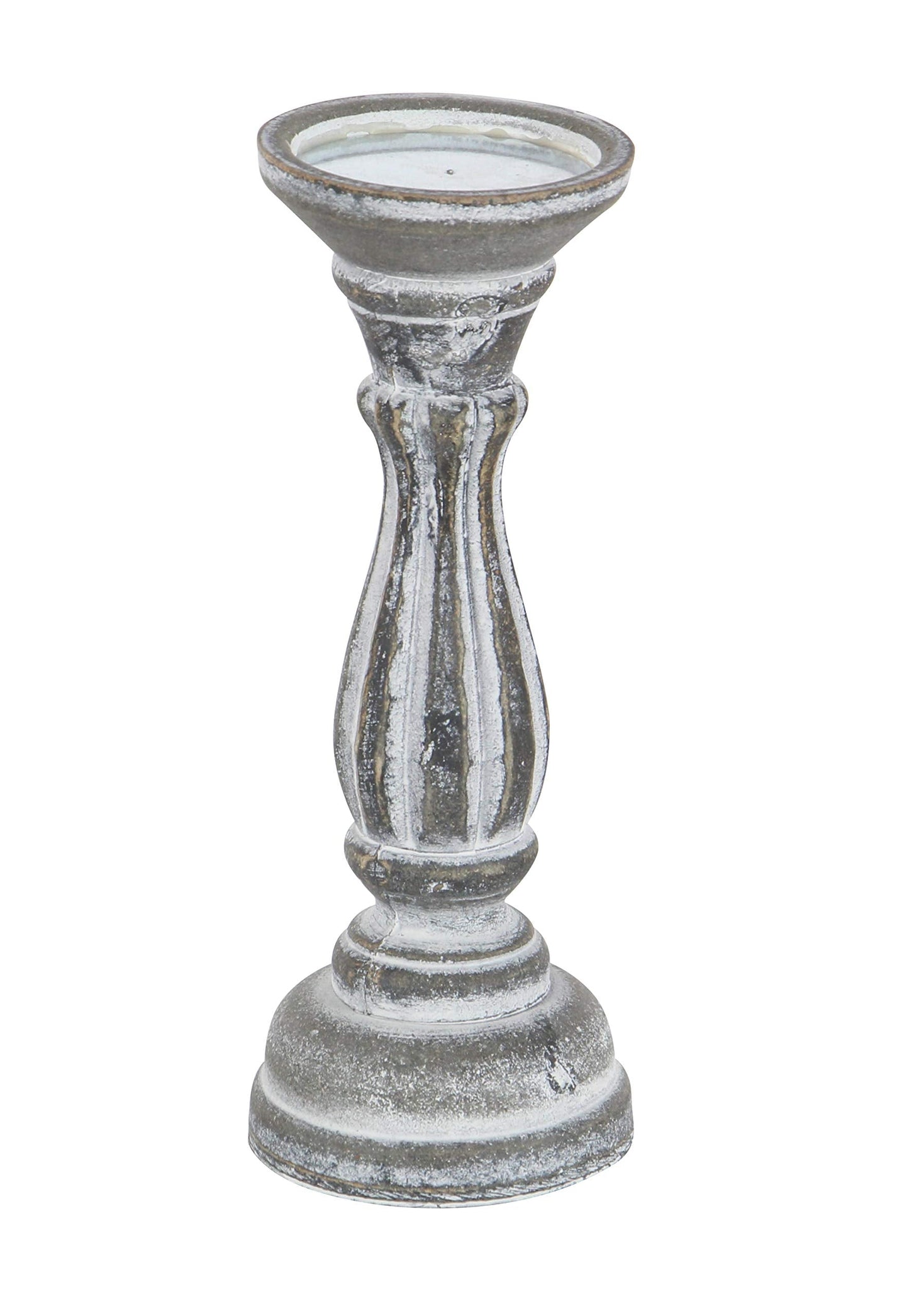 Deco 79 Wooden Decorative Candle Holder Distressed Turned Candle Stand, Set of 3 Candlestick Holder 15", 13", 11"H, Gray
