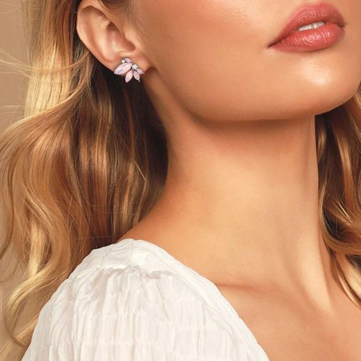 Light Pink Earring for Women Sparkly Rhinestone Drop Earrings for Wedding Faux Crystal Earring Studs