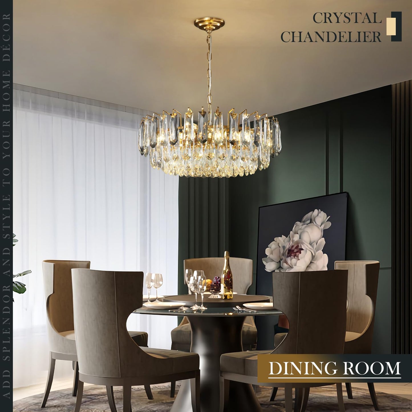 XIAOQIWU 23.6" Modern Crystal Chandelier with Grey Crystal Gold 3-Tier Luxury Pendant Light 12-Light Ceiling Pendant Lighting for Dinning Room Living Room Foyer