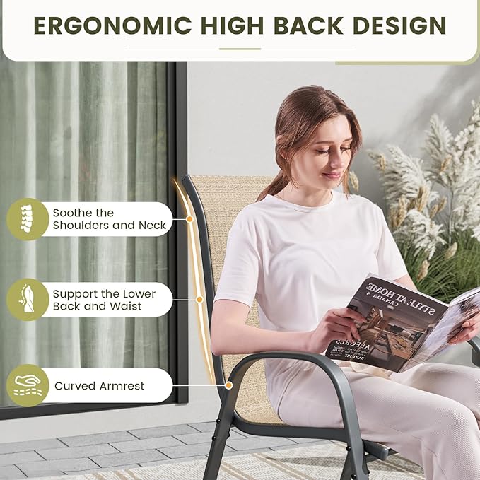 UDPATIO Patio Chairs Set of 4, Stackable Outdoor Dining Chairs with High Back, Breathable Outdoor Chair All Weather Textilene Fabric, 350LBS Capacity for Garden/Backyard (Brown)