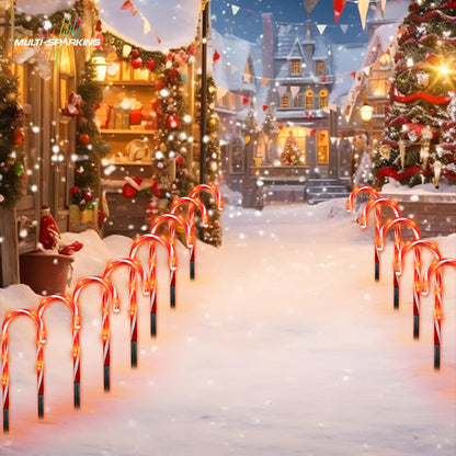 MULTI-SPARKING Christmas Candy Cane Lights - 12 inch Set of 10 Pcs Christmas Candy Cane Pathway Markers Lights, Outdoor Walkway Lighting with Stakes for Yard, Steet, Roadway, 18 Feet