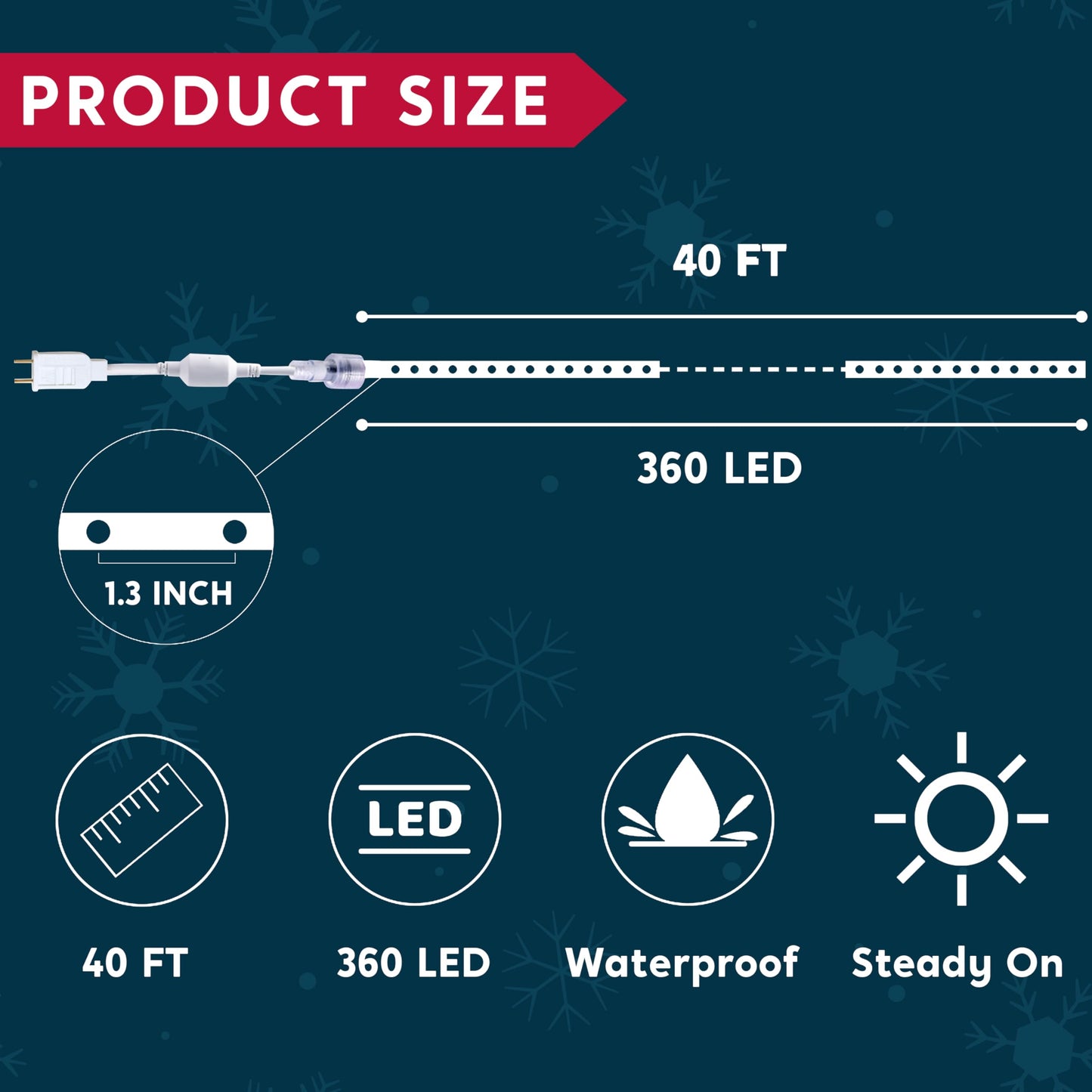 Joiedomi 40FT LED Candy Cane Rope Lights, Waterproof Outdoor 360 LED Christmas Decor Lights for Garden Yard Party Xmas Christmas Holiday Decorations (Red & Warm White)