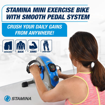 Stamina Mini Exercise Bike with Smooth Pedal System - Portable Pedal Exerciser - Cardio Equipment Fitness Bike - Stationary Bike for Home Workout - Blue