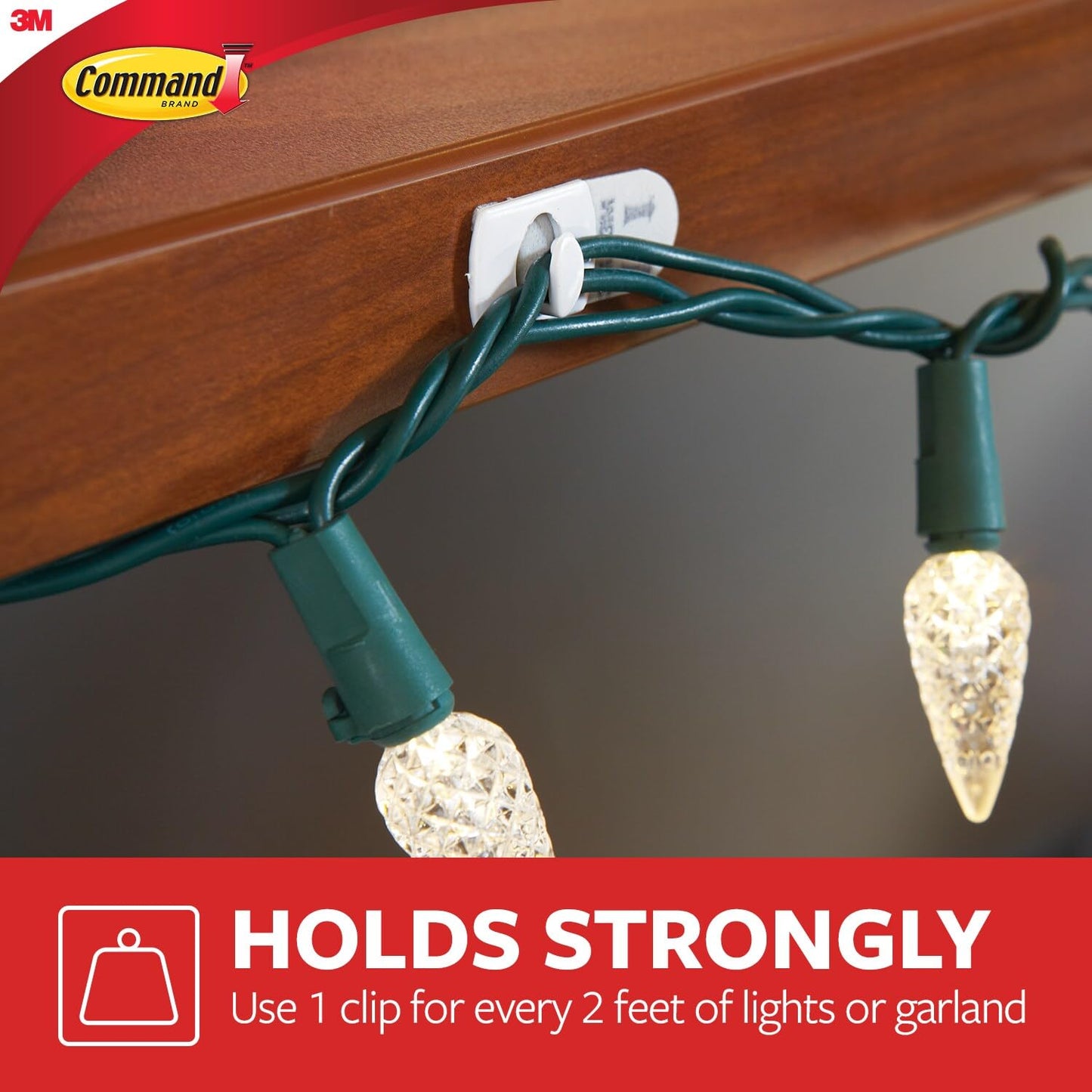 Command Decorating Clips, 40 Clips and 48 Command Strips, Damage-Free Hanging Light Clips with Adhesive Strips, No Tools Small Wall Clips for Hanging Lights and Cables