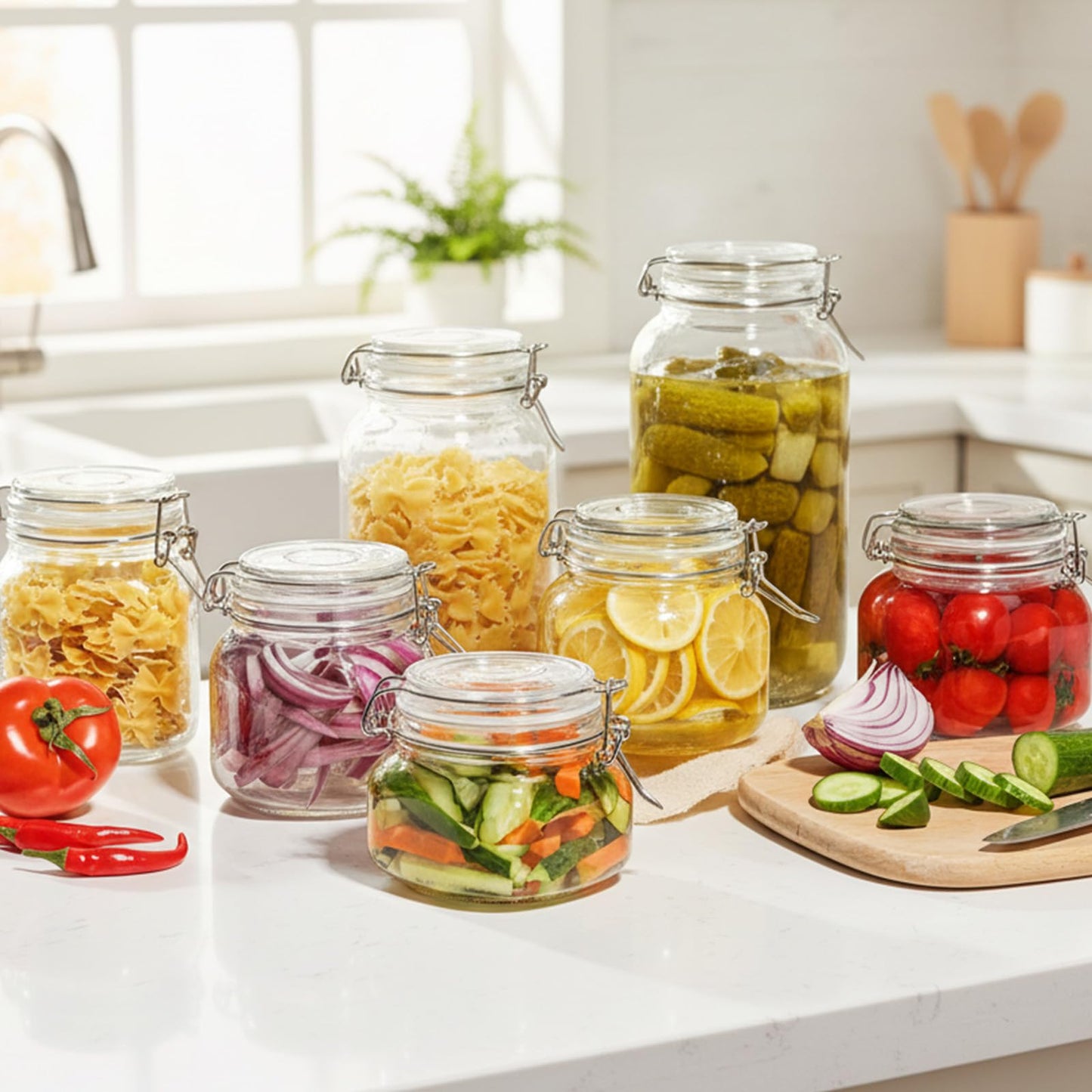 Maxdot 24 Pack Glass Mason Jar with Lid, 17oz 34oz 51oz 3 Size Airtight Food Storage Jar Set Square Food Storage Container for Kitchen Flour Grain Sugar Bean Canning Oat Coffee Pasta Snack Nut