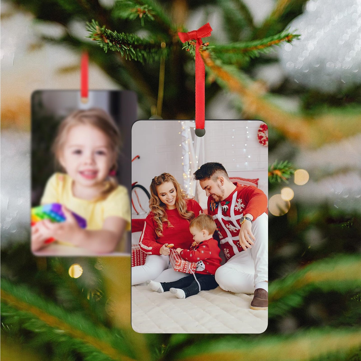 Personalized Family Christmas Ornaments with Photo - Custom Picture Text Ornaments for Christmas Tree 2026, Customized Wood Xmas Tree Decor for Couple, Mom, Dad, Friends, Loves